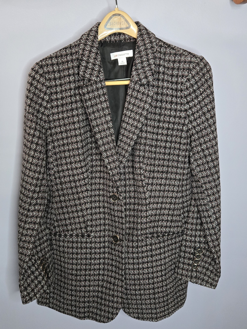 Liz Claiborne Tweed Wool Blend Blazer in Black and White And Soft Pink / Purple